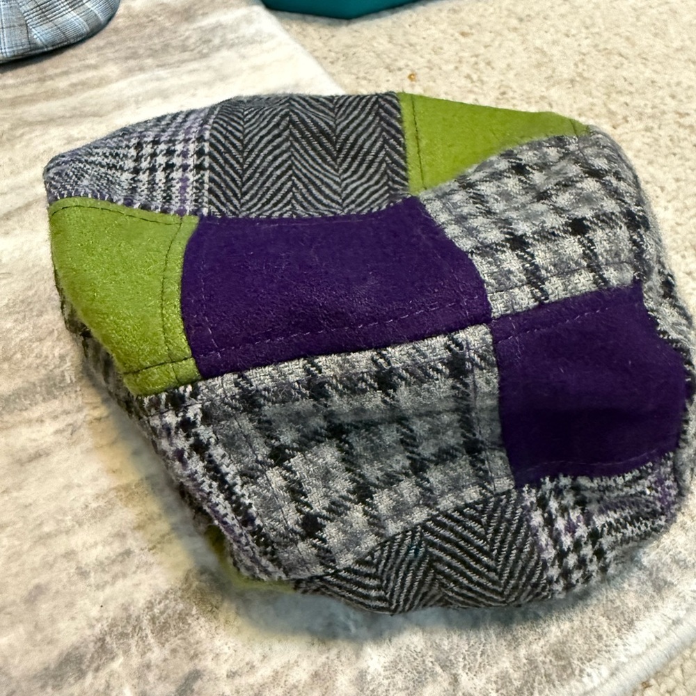 Men's Patchwork Flat Cap - Green, Purple, and Gray